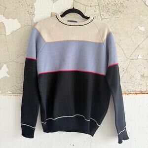 Y2K Colorblock Sweater Neutral Crewneck Classic Preppy Knit Pullover Mens L